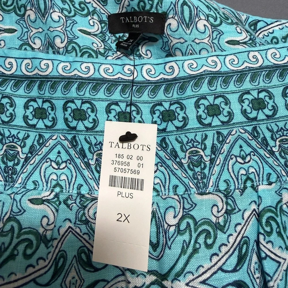 Talbots Tank Top Womens 2X Plus Paisley Blue Boho Resortwear Coastal Grandma
